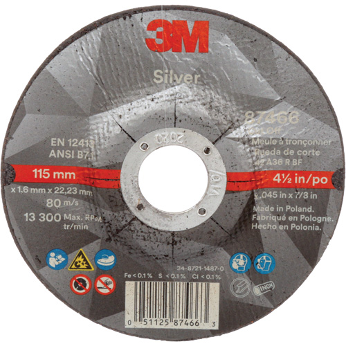 Meule &agrave; tronçonner Silver, 4-1/2" x 0,045", Arbre de 7/8", Type 27, C&eacute;ramique, 13 300 Tr/min NRZ Safety Inc.