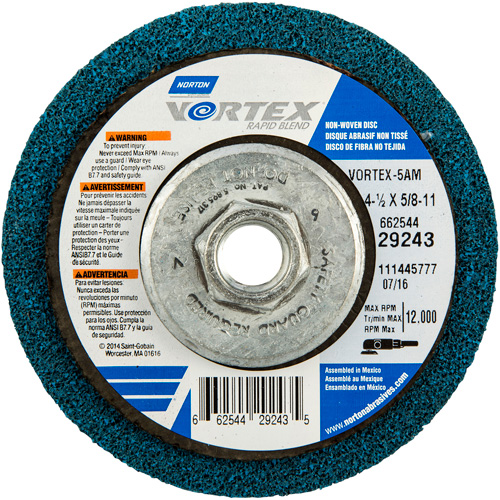 Meule abrasive non tiss&eacute;e &agrave; moyeu d&eacute;port&eacute; Vortez Rapid Blend, 4-1/2" dia., Grain 100-120, Oxyde d'aluminium NRZ Safety Inc.