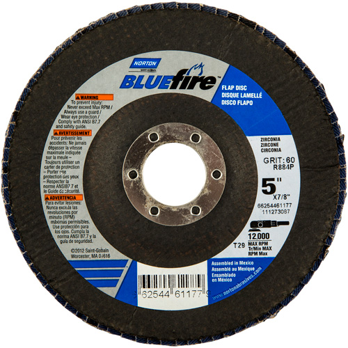 BlueFire Flap Disc, 5" x 7/8", Type 29, 36 Grit, Zirconia Alumina NRZ Safety Inc.