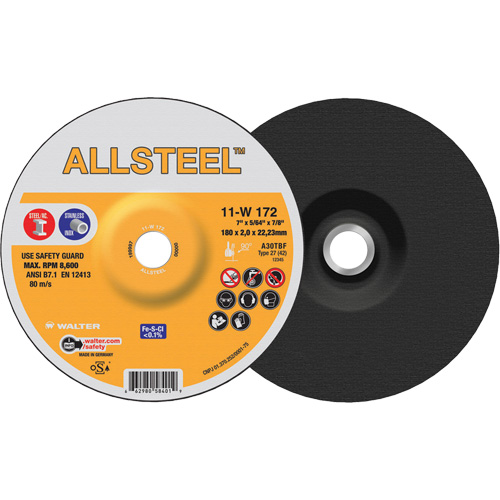 AllSteel Cut-Off Wheel, 7" x 5/64", 7/8" Arbor, Type 27, Aluminum Oxide, 8500 RPM NRZ Safety Inc.