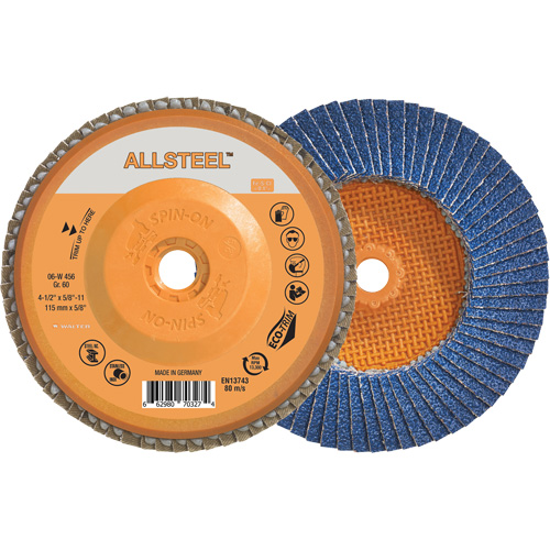 AllSteel Flap Disc, 4-1/2" x 5/8"-11, Type 27, 60 Grit, Zirconia Alumina NRZ Safety Inc.