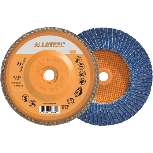 AllSteel Flap Disc, 4-1/2" x 5/8"-11, Type 27, 80 Grit, Zirconia Alumina NRZ Safety Inc.