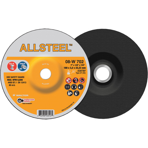 AllSteel Grinding Wheel, 7" x 1/8", 7/8" Arbor, Aluminum Oxide, Type 27 NRZ Safety Inc.
