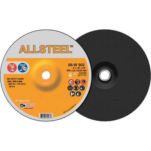 AllSteel Grinding Wheel, 9" x 1/8", 7/8" Arbor, Aluminum Oxide, Type 27 NRZ Safety Inc.