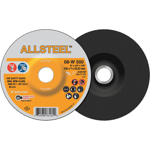 Meule AllSteel, 5" x 1/4", Arbre 7/8", Oxyde d'aluminium, Type 27 NRZ Safety Inc.