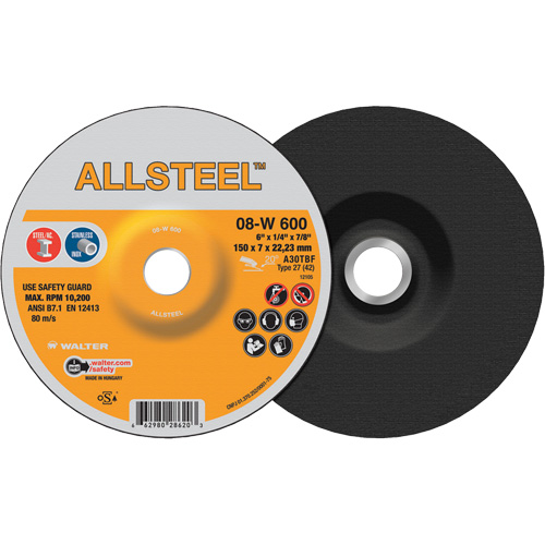 AllSteel Grinding Wheel, 6" x 1/4", 7/8" Arbor, Aluminum Oxide, Type 27 NRZ Safety Inc.