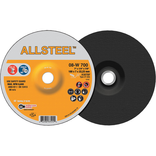 Meule AllSteel, 7" x 1/4", Arbre 7/8", Oxyde d'aluminium, Type 27 NRZ Safety Inc.