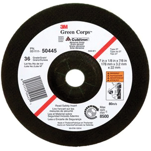 Green Corps Depressed Centre Wheel, 7" x 1/8", 7/8" Arbor, Ceramic, Type 27 NRZ Safety Inc.