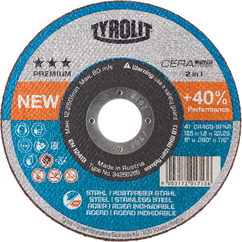 Premium Cerabond Cut-Off Wheel, 5" x 1/16", 7/8" Arbor, Type 27, Ceramic, 12250 RPM NRZ Safety Inc.