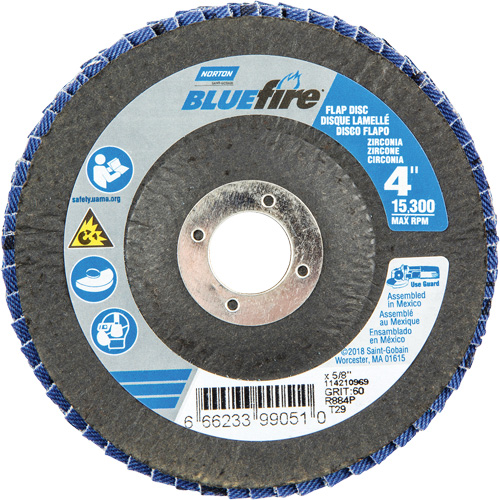 R884P BlueFire&reg; Conical Flap Disc, 4" x 5/8", Type 29, P60 Grit, Zirconia Alumina NRZ Safety Inc.