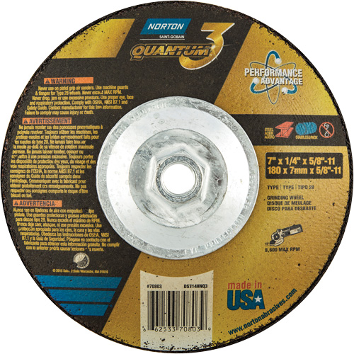 Quantum3 SG Saucer Wheel, 7" x 1/4", 5/8"-11 Arbor, Ceramic Alumina, Type 28 NRZ Safety Inc.