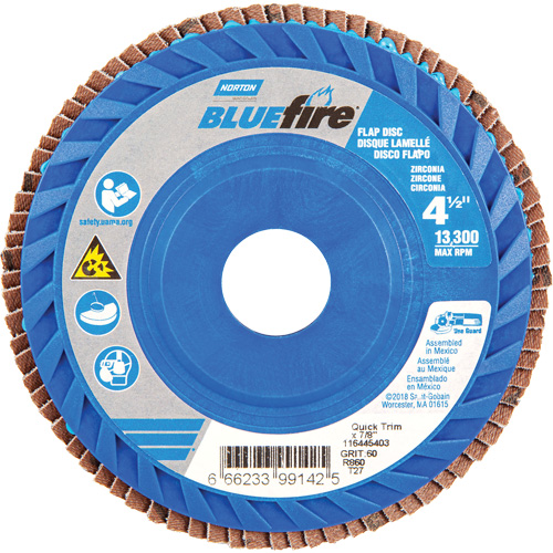 BlueFire&reg; Medium Grade Flap Disc, 4-1/2" x 7/8", Type 27, 60 Grit, Zirconia Alumina NRZ Safety Inc.