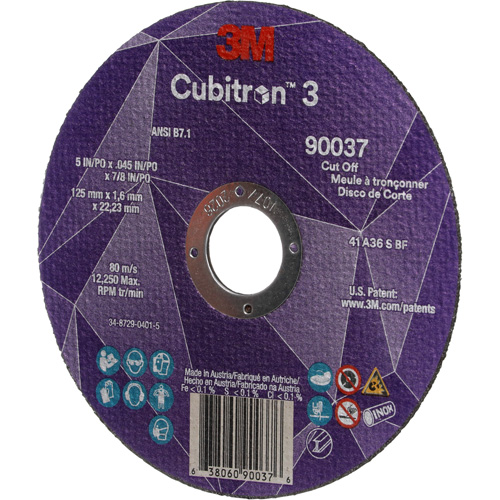 Cubitron 3 Cut-Off Wheel, 5" x 0.045", 7/8" Arbor, Type 1, Ceramic, 12250 RPM NRZ Safety Inc.