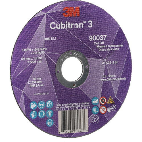 Cubitron 3 Cut-Off Wheel, 5" x 0.045", 7/8" Arbor, Type 1, Ceramic, 12250 RPM NRZ Safety Inc.