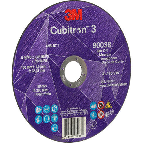 Cubitron 3 Cut-Off Wheel, 6" x 0.045", Type T27, Ceramic, 10200 RPM NRZ Safety Inc.