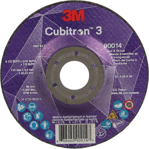 Meule &agrave; couper & tronçonner Cubitron 3, 4-1/2" x 5/32", Arbre de 7/8", Type T27, Grain de 36+, C&eacute;ramique NRZ Safety Inc.