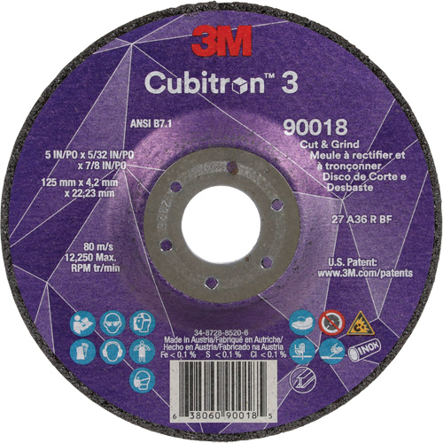 Meule &agrave; couper & tronçonner Cubitron 3, 5" x 5/32", Arbre de 7/8", Type T27, Grain de 36+, C&eacute;ramique NRZ Safety Inc.