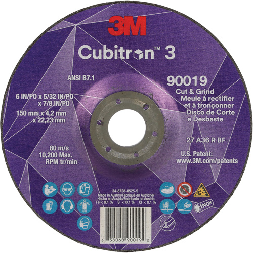 Meule &agrave; couper & tronçonner Cubitron 3, 6" x 5/32", Arbre de 7/8", Type T27, Grain de 36+, C&eacute;ramique NRZ Safety Inc.