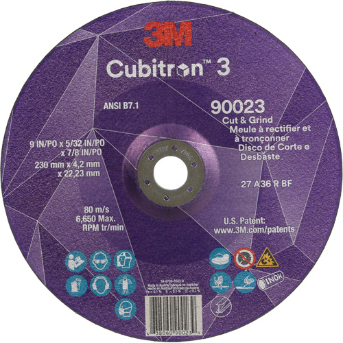Meule &agrave; couper & tronçonner Cubitron 3, 9" x 5/32", Arbre de 7/8", Type T27, Grain de 36+, C&eacute;ramique NRZ Safety Inc.