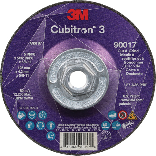 Cubitron 3 Cut & Grind Wheel, 5" x 5/32", 5/8"-11 Arbor, Type T27, 36+ Grit, Ceramic NRZ Safety Inc.