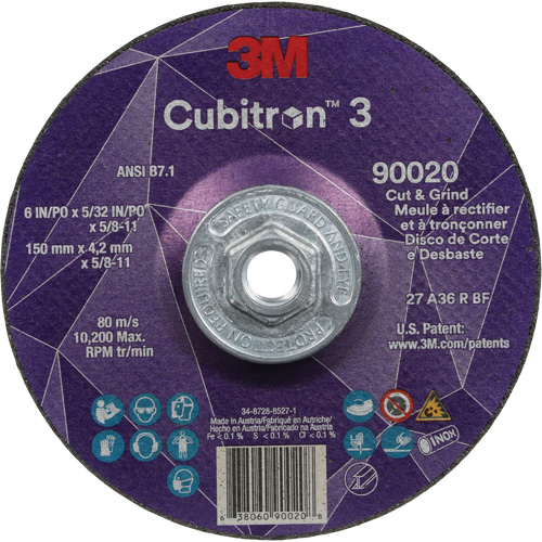 Meule &agrave; couper & tronçonner Cubitron 3, 6" x 5/32", Arbre de 5/8"-11, Type T27, Grain de 36+, C&eacute;ramique NRZ Safety Inc.
