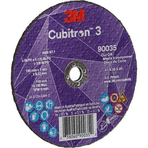 Cubitron 3 Cut-Off Wheel, 4" x 1/8", 3/8" Arbor, Type T1, Ceramic, 21000 RPM NRZ Safety Inc.