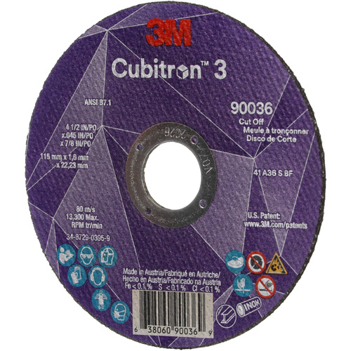 Cubitron 3 Cut-Off Wheel, 4-1/2" x 0.045", 7/8" Arbor, Type T1, Ceramic, 13300 RPM NRZ Safety Inc.