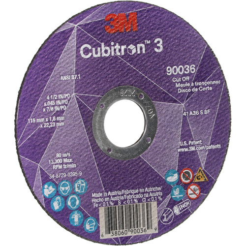 Cubitron 3 Cut-Off Wheel, 4-1/2" x 0.045", 7/8" Arbor, Type T1, Ceramic, 13300 RPM NRZ Safety Inc.