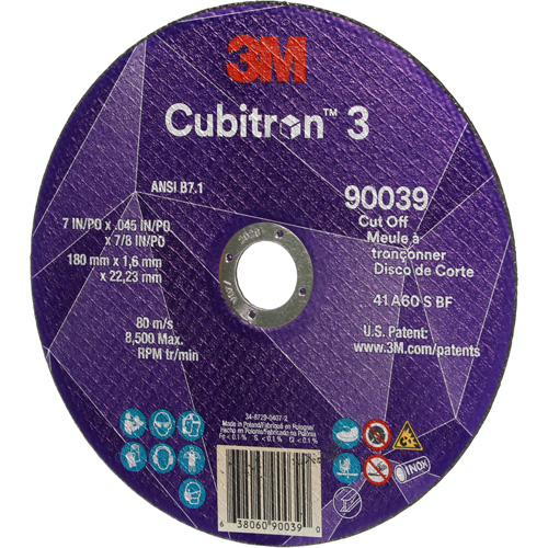 Cubitron 3 Cut-Off Wheel, 7" x 0.09", 7/8" Arbor, Type T27, Ceramic, 8500 RPM NRZ Safety Inc.
