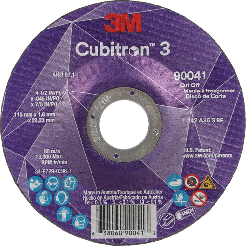 Cubitron 3 Cut-Off Wheel, 4-1/2" x 0.045", 7/8" Arbor, Type T27, Ceramic, 13300 RPM NRZ Safety Inc.