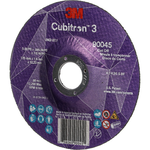 Cubitron 3 Cut-Off Wheel, 5" x 0.045", 7/8" Arbor, Type T27, Ceramic, 12250 RPM NRZ Safety Inc.