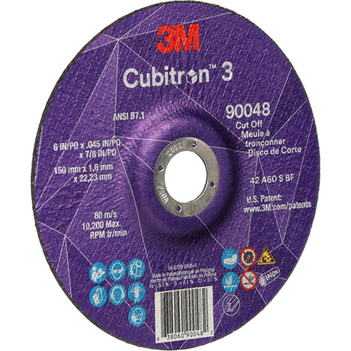 Cubitron 3 Cut-Off Wheel, 6" x 0.045", 7/8" Arbor, Type T27, Ceramic, 10200 RPM NRZ Safety Inc.