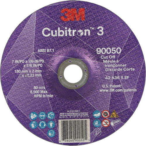 Cubitron 3 Cut-Off Wheel, 7" x 0.09", 7/8" Arbor, Type T27, Ceramic, 8500 RPM NRZ Safety Inc.