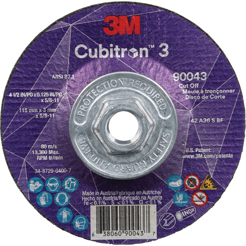 Cubitron 3 Cut-Off Wheel, 4-1/2" x 1/8", 5/8"-11 Arbor, Type T27, Ceramic, 13300 RPM NRZ Safety Inc.