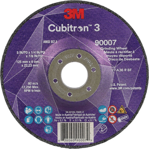Meule a moyeu d&eacute;port&eacute; Cubitron 3, 5" x 1/4", Arbre 7/8", C&eacute;ramique, Type T27 NRZ Safety Inc.
