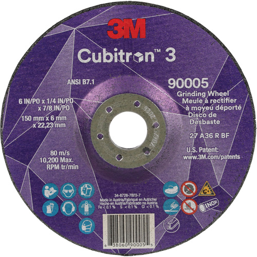 Meule a moyeu d&eacute;port&eacute; Cubitron 3, 6" x 1/4", Arbre 7/8", C&eacute;ramique, Type T27 NRZ Safety Inc.
