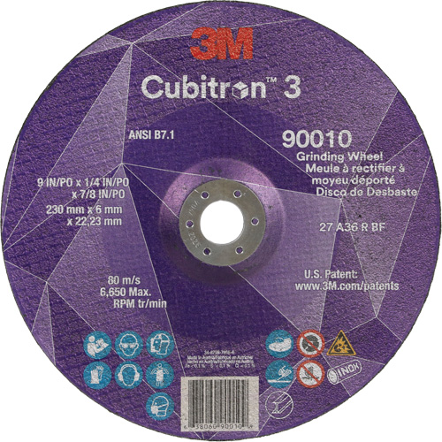 Meule a moyeu d&eacute;port&eacute; Cubitron 3, 9" x 1/4", Arbre 7/8", C&eacute;ramique, Type T27 NRZ Safety Inc.