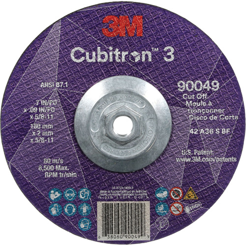 Meule &agrave; tronçonner Cubitron 3, 7" x 0,09", Arbre de 5/8"-11, Type T27, C&eacute;ramique, 8500 Tr/min NRZ Safety Inc.
