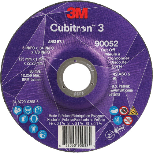 Meule &agrave; tronçonner Cubitron 3, 5" x 0,04", Arbre de 7/8", Type 27, C&eacute;ramique, 60 Tr/min NRZ Safety Inc.