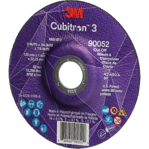 Meule &agrave; tronçonner Cubitron 3, 5" x 0,04", Arbre de 7/8", Type 27, C&eacute;ramique, 60 Tr/min NRZ Safety Inc.