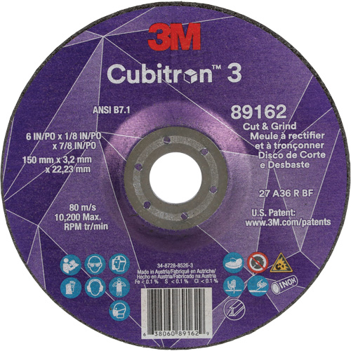 Cubitron 3 Cut and Grind Wheel, 6" x 1/8", 7/8" Arbor, Type 27, 36 Grit, Ceramic NRZ Safety Inc.
