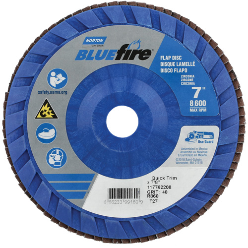 BlueFire Quick Trim Flap Disc, 7" x 7/8", Type 27, 40 Grit, Zirconia Alumina NRZ Safety Inc.