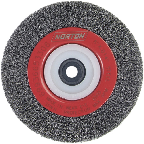 Crimped Bench Wheel, 6" Dia., 0.014" Fill, 1/2"-2 Arbor NRZ Safety Inc.