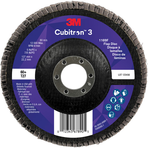 Cubitron 3 Flat Flap Disc 1169F, 5" x 7/8", Type T27, 60+ Grit, Ceramic NRZ Safety Inc.