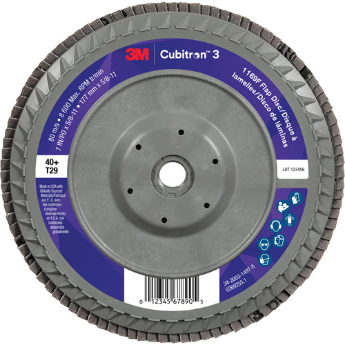 Cubitron 3 Conical  Flap Disc with Quick Change 1169F, 7" x 5/8"-11, Type T29, 40+ Grit, Ceramic NRZ Safety Inc.