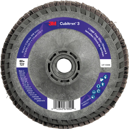 Cubitron 3 Flat Flap Disc with Quick Change 1169F, 4-1/2" x 5/8"-11, Type T27, 60+ Grit, Ceramic NRZ Safety Inc.