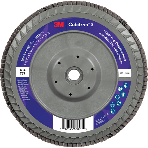 Cubitron 3 Flat Flap Disc with Quick Change 1169F, 7" x 5/8"-11, Type T27, 40+ Grit, Ceramic NRZ Safety Inc.
