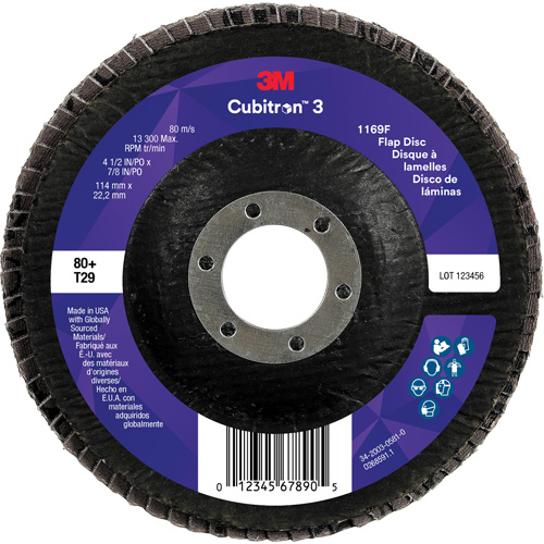 Disque &agrave; lamelles conique 1169F Cubitron 3, 4-1/2" x 7/8", Type T29, Grain 80+, C&eacute;ramique NRZ Safety Inc.