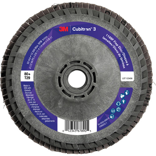 Cubitron 3 Conical  Flap Disc with Quick Change 1169F, 4-1/2" x 5/8"-11, Type T29, 80+ Grit, Ceramic NRZ Safety Inc.