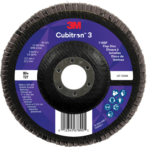 Cubitron 3 Flat Flap Disc 1169F, 5" x 7/8", Type T27, 80+ Grit, Ceramic NRZ Safety Inc.